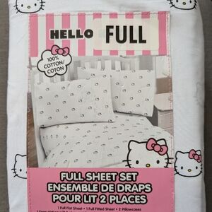 NWT Hello Kitty Full Sheets Set - White with Kitty Head Print - Double